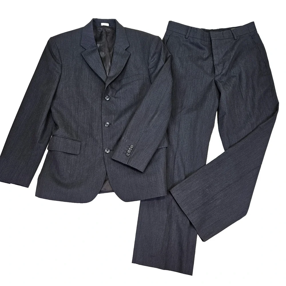 Banana Republic 2 PC Suit Mens 40S Pant 33x29 Black Pinstripe Slim Jacket Wool